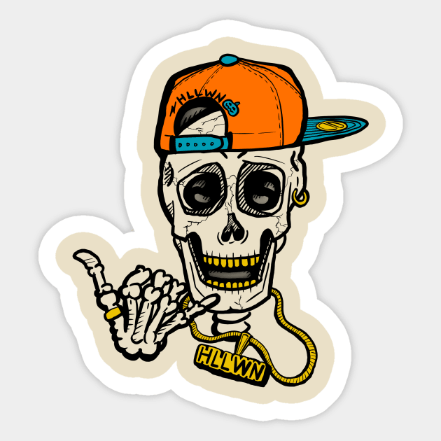 Skully Halloween - Black Sticker by Lunch Bag Tees